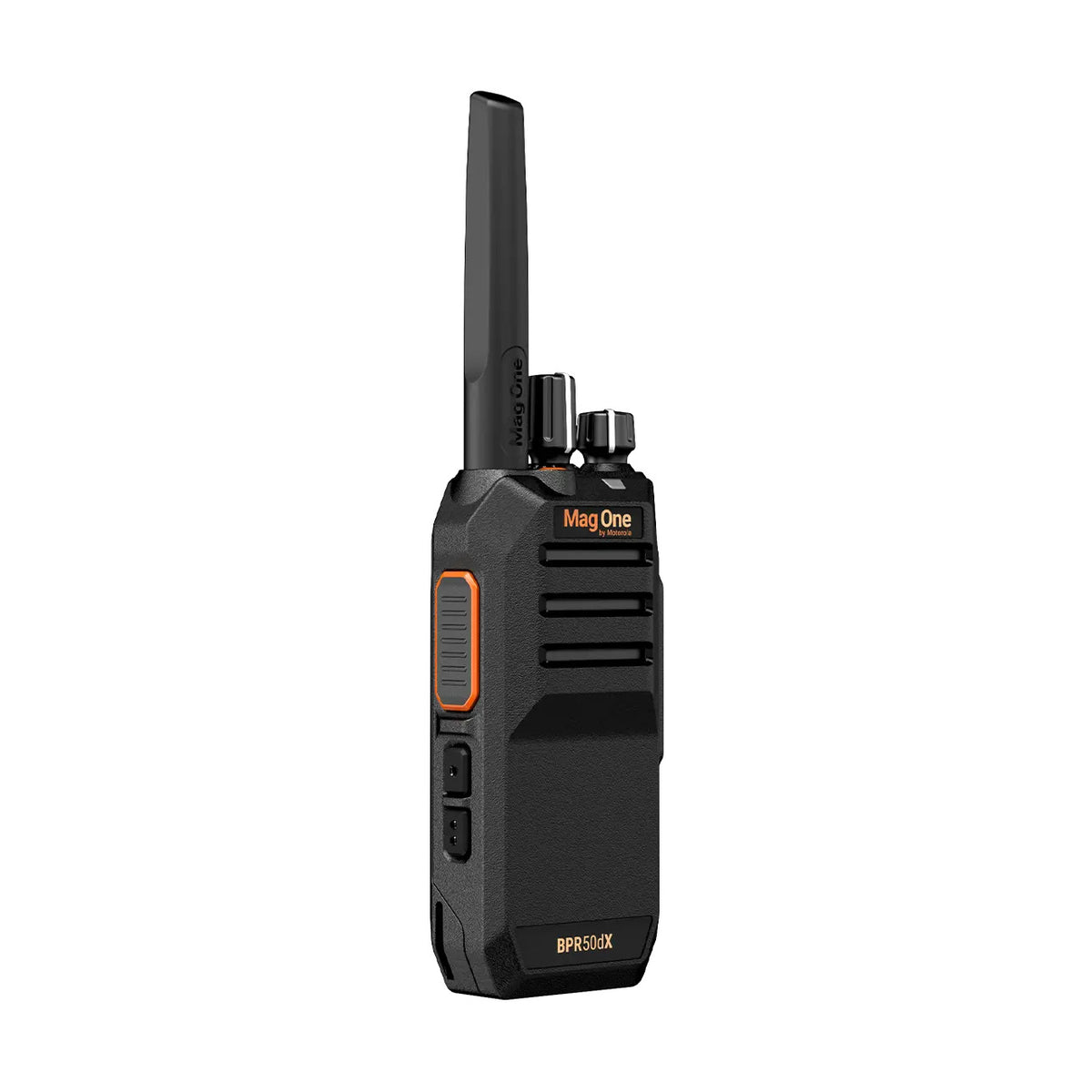 Motorola BPR50dx portable two-way radio, right side view