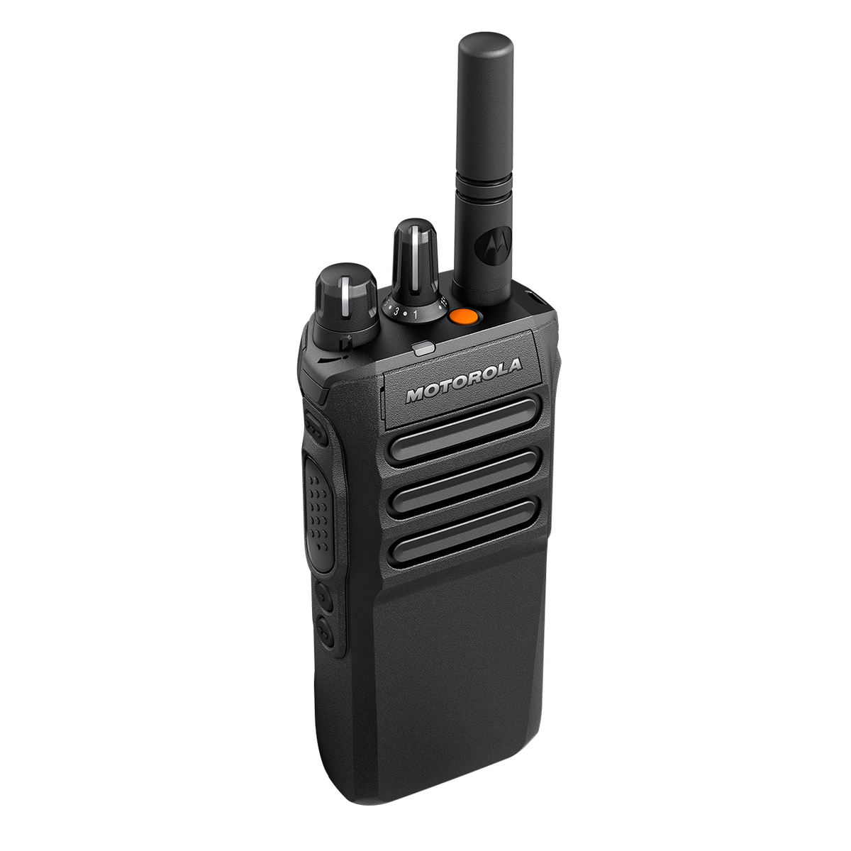 MOTOTRBO R7 no-keypad portable two-way radio, three-quarter left view